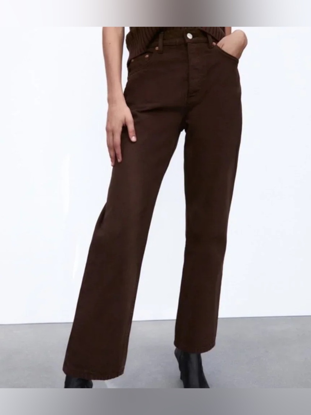 Zara NWT Women's Straight Jeans in Dark Brown